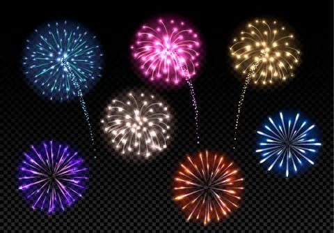 Set of colorful fireworks Stock Illustration