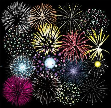 Set of colorful fireworks Stock Illustration