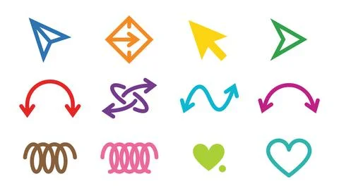 Set of colorful flat arrow and symbol icons in vector style Stock Illustration