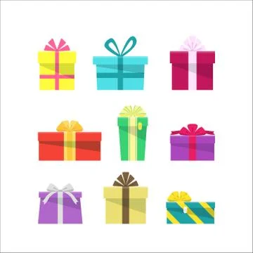 Set of colorful flat gift boxes Stock Illustration