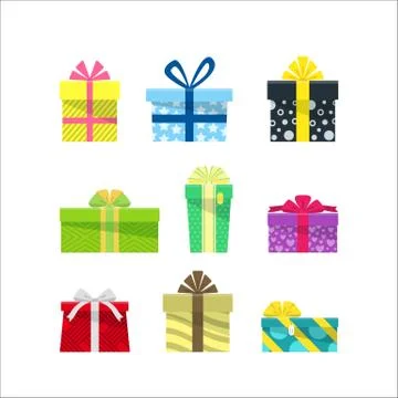 Set of colorful flat gift boxes Stock Illustration