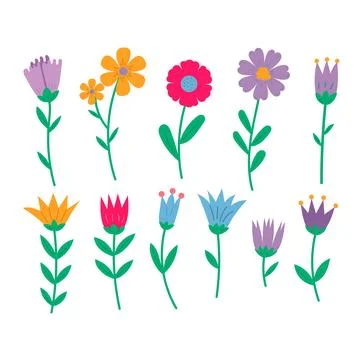 Set of colorful flower elements isolated on white background. Design flouri.. Stock Illustration