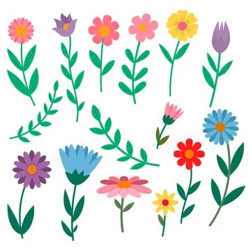 Set of colorful flower elements isolated on white background. Design flouri.. Stock Illustration