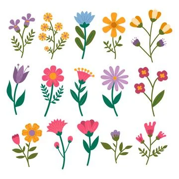 Set of colorful flower elements isolated on white background. Design flouri.. Stock Illustration