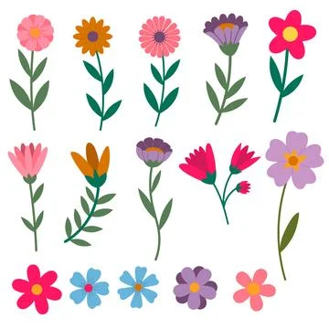 Set of colorful flower elements isolated on white background. Design flouri.. Stock Illustration