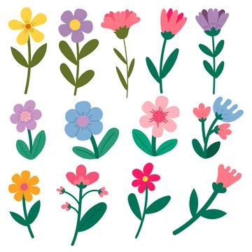 Set of colorful flower elements isolated on white background. Design flouri.. Stock Illustration