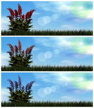 Set of colorful flowers - 3D render Stock Illustration