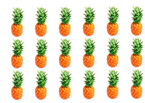 Set Colorful fruit pattern of fresh pineapple on white background. Top view Stock Photos