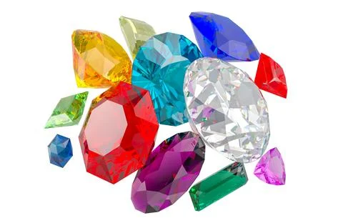 Set of Colorful Gemstones, 3D rendering 스톡 일러스트