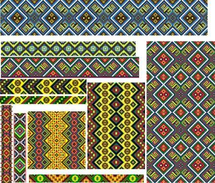 Set of Colorful Geometric Ethnic Patterns for Embroidery Stitch Stock Illustration