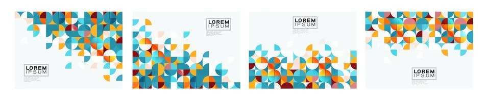 Set of colorful geometric pattern concept on white background with space. Stock Illustration