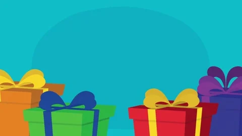 Set of colorful gift boxes appearing on bright teal background for holiday .. Stock Footage 334162672
