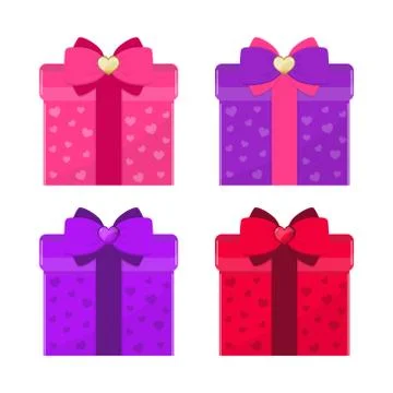 Set of colorful gift boxes with bows. Romantic concept. Stock Illustration