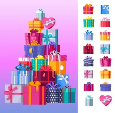 Set of Colorful Gift Boxes Vector Illustrations Stock Illustration