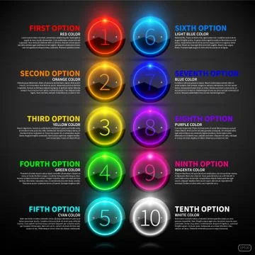 Set of colorful glowing options. Stock Illustration