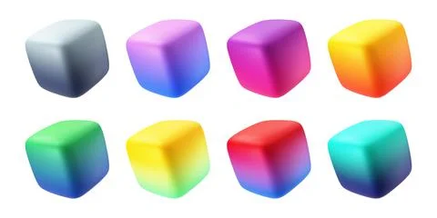 Set of colorful gradient cubes. Objects on transparent background Stock Illustration
