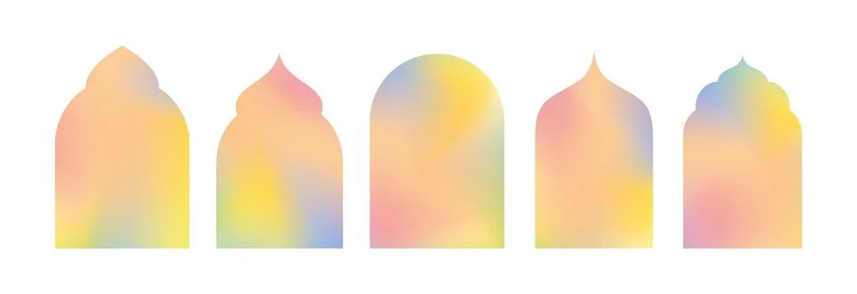 Set of colorful gradient Islamic window frames in traditional Arabic style Illustrazione stock