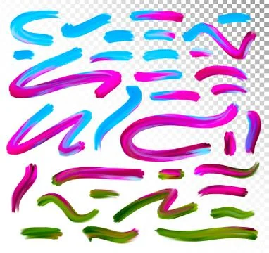 Set of colorful gradient paint brush strokes isolated on white background, wa Stock Illustration