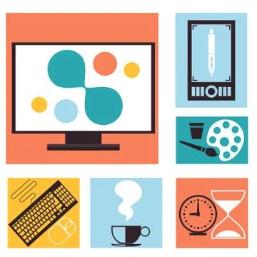 Set of colorful graphic, web design icons Illustrazione stock