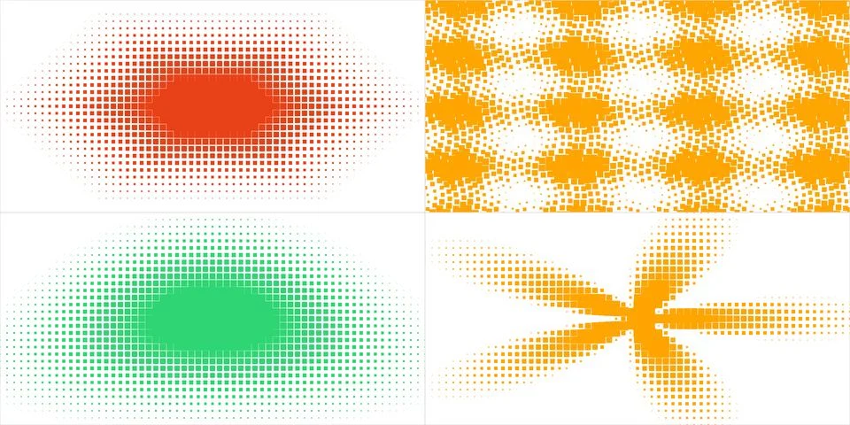 Set of Colorful Halftone Square Patterns for Modern Graphic Design Background Ilustración de archivo