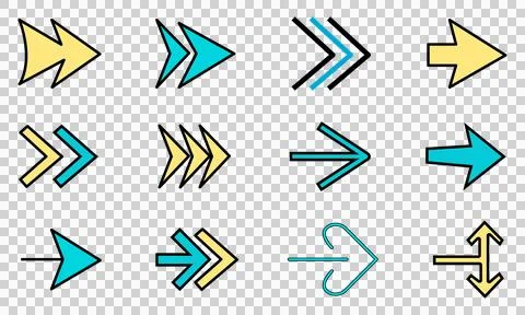 Set of colorful hand drawn arrow icons isolated on a transparent background Stock Illustration