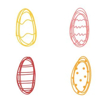 Set of colorful hand drawn Easter eggs with ornament in childish cartoon style Stock Illustration