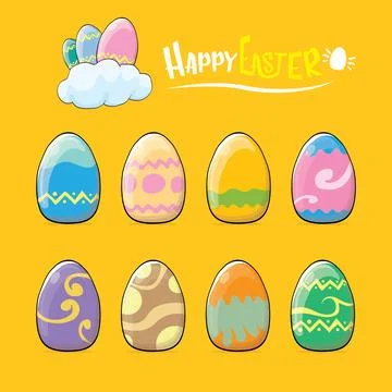Set of colorful hand drawn Easter eggs with different colors isolated on orange Stock Illustration