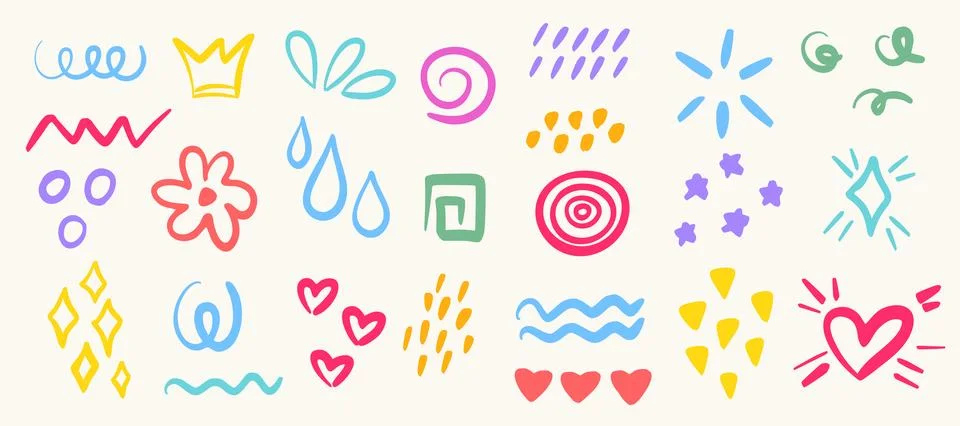 Set of colorful hand drawn elements Stock Illustration