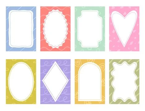 Set of colorful hand drawn frames and labels with abstract patterns Illustrazione stock