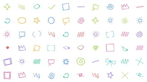 Set of Colorful Hand-Drawn Scribbles and Doodle Icons on Isolated White Bac.. Illustrazione stock