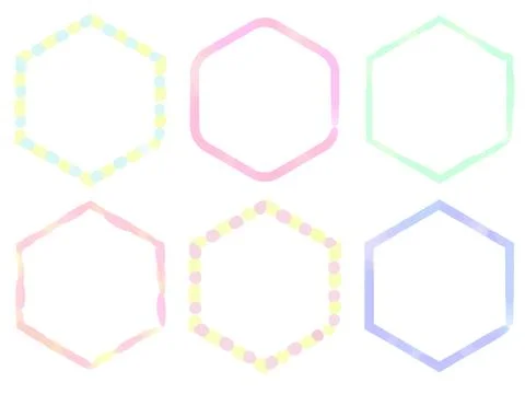 A set of colorful hexagonal frames painted in watercolor. Stock Illustration
