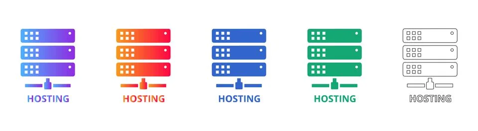 Set of Colorful Hosting and Server Icons Stock Illustration
