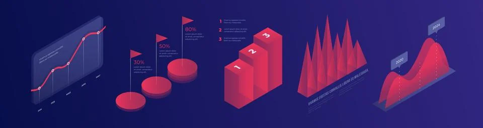 Set of colorful infographic vector elements. 3d isometric design. Illustrazione stock