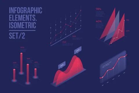Set of colorful infographic vector elements. 3d isometric design. Stock Illustration