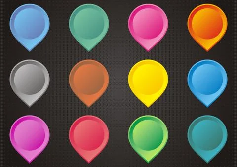 Set of colorful map pointers on black background Stock Illustration