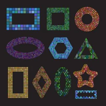 Set of colorful mosaic ceramic frames Stock Illustration