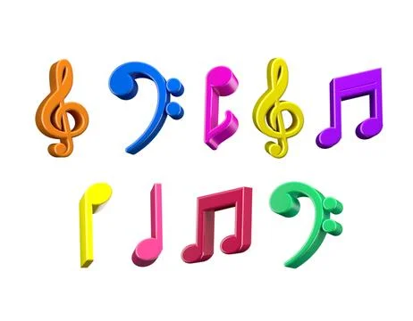 Set of Colorful Music Notes isolated on white background 3d Rendering Illustrazione stock