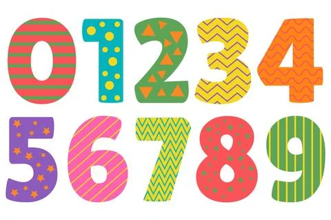 Set of colorful numbers with patterns for children. Illustrazione stock