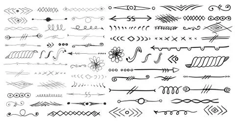 Set of colorful ornaments on white. Hand drawn ornate elements with abstract Illustrazione stock