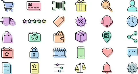 Set of colorful outline e-commerce icons Stock Illustration