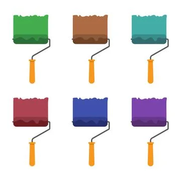 Set of Colorful Paint Rollers with Paint Strokes. Vector Illustration Stock Illustration