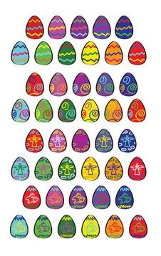 The set of colorful painted Easter eggs with ornaments. Happy Easter. Stock Illustration