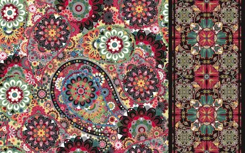 Set of colorful paisley seamless pattern and stripped. Vintage paisley Illustrazione stock
