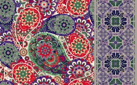Set of colorful paisley seamless pattern and stripped. Vintage paisley 스톡 일러스트