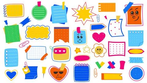 Set of colorful paper notes in doodle style Stock Illustration