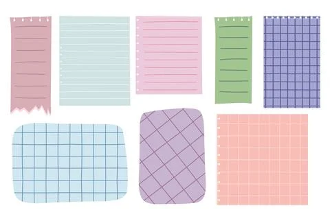 Set of colorful paper notes. Lined and squared sticker notes for to-do-list Stock Illustration