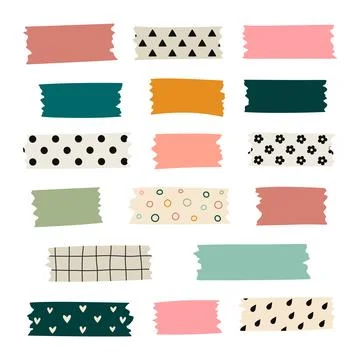 Set of colorful patterned washi tape strips. Vector illustration of a cute Stock Illustration