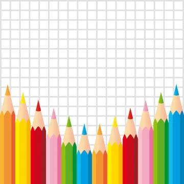 Set of colorful pencils on squared background Stock Illustration