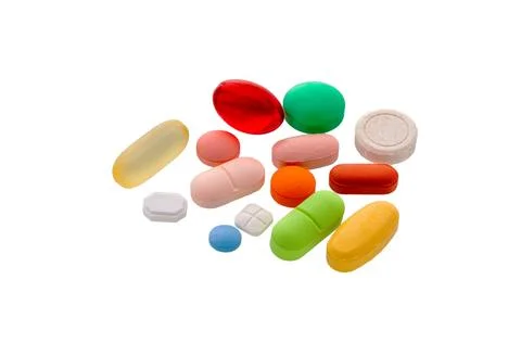 Set of colorful pills and tablets. 스톡 사진