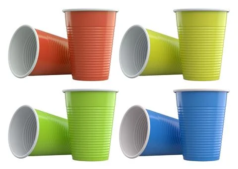 Set of colorful plastic cups isolated on white background, concept of party.. Stock Illustration